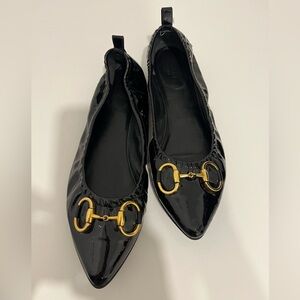 Gucci Black Patent Leather Flats with Gold Hardware